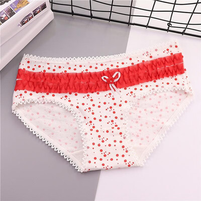 Cute Women Underwear Cotton Blends Polka Dot Print Crochet Lace Scallop Tied Ruffle Elastic Waist Bow Briefs
Cute Women Underwear Cotton Blends Polka Dot Print Crochet Lace Scallop Tied Ruffle Elastic Waist Bow Briefs