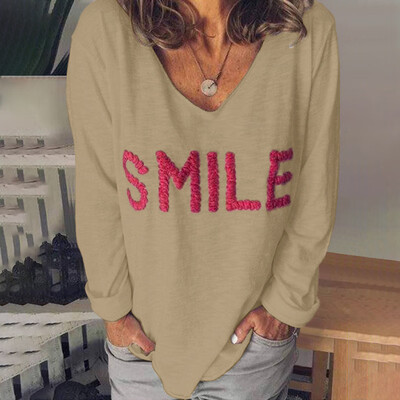 New Tshirt Smile Letter Embroidery Print Long Sleeve V Neck Pullover Loose Blouse Women Casual Tshirt Tops
New Tshirt Smile Letter Embroidery Print Long Sleeve V Neck Pullover Loose Blouse Women Casual Tshirt Tops