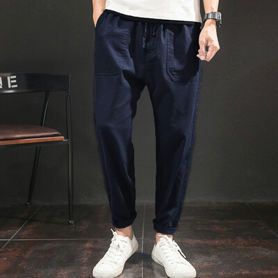Gobestart Men Pure Color Trousers Tethers Cotton Linen Nine Points Small Feet Casual Pant
Gobestart Men Pure Color Trousers Tethers Cotton Linen Nine Points Small Feet Casual Pant