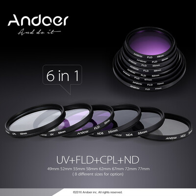 Andoer 58mm Lens Filter Kit UVCPLFLDNDND2 ND4 ND8 with Carry Pouch Lens Cap Lens Cap Holder Tulip & Rubber Lens Hoods
Andoer 58mm Lens Filter Kit UVCPLFLDNDND2 ND4 ND8 with Carry Pouch Lens Cap Lens Cap Holder Tulip & Rubber Lens Hoods