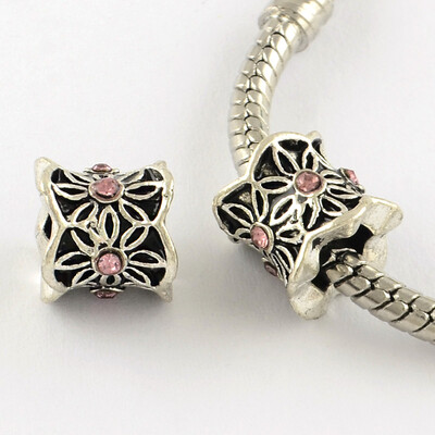 Antique Silver Plated Alloy Rhinestone Large Hole European Beads Column with Flower Light Rose 9x10mm Hole 5mm
Antique Silver Plated Alloy Rhinestone Large Hole European Beads Column with Flower Light Rose 9x10mm Hole 5mm