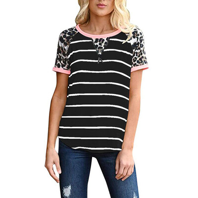 Starmoon Women Fashion Leopard Stripe Print Patchwork T Shirt O-Neck Short Sleeve Top
Starmoon Women Fashion Leopard Stripe Print Patchwork T Shirt O-Neck Short Sleeve Top