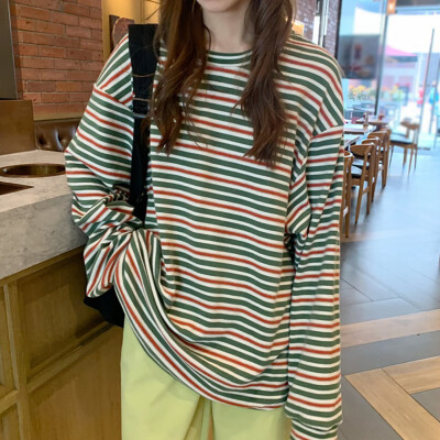 All-match Women Tshirt Loose Round Neck Autumn Summer Stripes Print Loose Long Sleeve Casual Simple Wild T-Shirt
All-match Women Tshirt Loose Round Neck Autumn Summer Stripes Print Loose Long Sleeve Casual Simple Wild T-Shirt