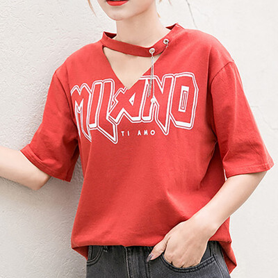 Women Trend T-Shirt Letter Printed Cotton Tee Short-Sleeved V Neck Sexy T-shirt Loose Tops Tees
Women Trend T-Shirt Letter Printed Cotton Tee Short-Sleeved V Neck Sexy T-shirt Loose Tops Tees