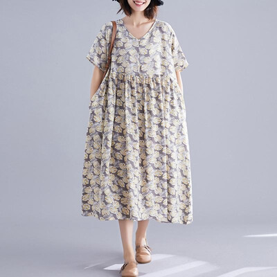 Natioanl Women Dress Multicolor Floral Leaves Stripes Geometric Print V Neckline Half Sleeve High Waist Loose One-Piece
Natioanl Women Dress Multicolor Floral Leaves Stripes Geometric Print V Neckline Half Sleeve High Waist Loose One-Piece