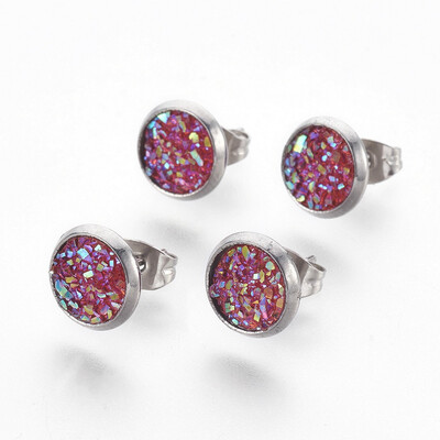 304 Stainless Steel Stud Earrings with Resin Druzy Flat Round Cerise 14x10mm Pin 08mm
304 Stainless Steel Stud Earrings with Resin Druzy Flat Round Cerise 14x10mm Pin 08mm