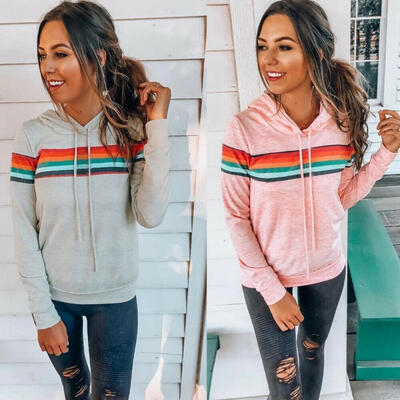 Women&39s Hooded Blouse Colored Stripes Sweatshirts Tops Long Sleeve Hoodie with Drawstrings
Women&39s Hooded Blouse Colored Stripes Sweatshirts Tops Long Sleeve Hoodie with Drawstrings
