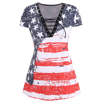 Roseonmyhand Women Plus Size V-neck Flag Printed Cross Straps Stitching Shirt T-shirt
Roseonmyhand Women Plus Size V-neck Flag Printed Cross Straps Stitching Shirt T-shirt
