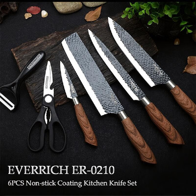 EVERRICH ER-0210 6PCS Kitchen Knife Set Non-stick Coating Stainless Steel Chef Knife Carving Knife Cleaver Scissors for Kitchen Ba
EVERRICH ER-0210 6PCS Kitchen Knife Set Non-stick Coating Stainless Steel Chef Knife Carving Knife Cleaver Scissors for Kitchen Ba