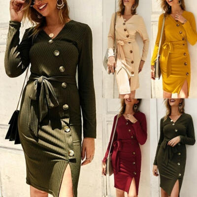 Autumn Women Long Sleeve Button Dress Casual Party Evening Dress Bodycon Temperament Dresses
Autumn Women Long Sleeve Button Dress Casual Party Evening Dress Bodycon Temperament Dresses