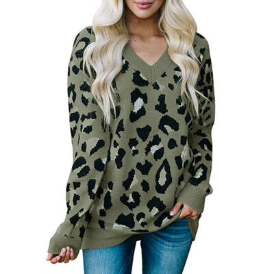 Women Autumn Concise Casual All-match Leopard Printed V-collar Long Sleeve Sweater
Women Autumn Concise Casual All-match Leopard Printed V-collar Long Sleeve Sweater