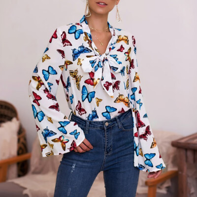 Autumn New Women Bow Tie Butterfly Print Trumpet Sleeve Long Sleeve Shirt Office Lady Clothing White Black
Autumn New Women Bow Tie Butterfly Print Trumpet Sleeve Long Sleeve Shirt Office Lady Clothing White Black