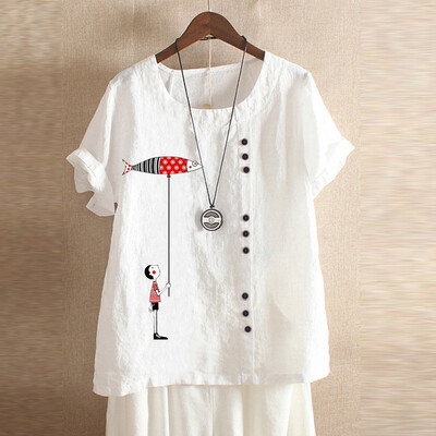 Roseonmyhand Plus Size Women Short Sleeve Cotton Linen O-Neck Print Blouse Top T-Shirt
Roseonmyhand Plus Size Women Short Sleeve Cotton Linen O-Neck Print Blouse Top T-Shirt
