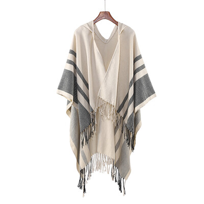 New Korean version of black striped hooded cloak winter womens fashion warmth imitation cashmere split shawl super mostly used
New Korean version of black striped hooded cloak winter womens fashion warmth imitation cashmere split shawl super mostly used