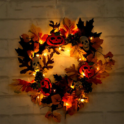 Artificial Halloween Wreath Autumn Maple Leaf Pumpkin Berry Wreath Halloween Door Home LED Decor Front Door Hanging Garland
Artificial Halloween Wreath Autumn Maple Leaf Pumpkin Berry Wreath Halloween Door Home LED Decor Front Door Hanging Garland
