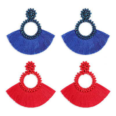 Hoop Tassel Earrings for Women - Statement Handmade Beaded Fringe Dangle Earrings Idea Gift for Mom Sister&Friend