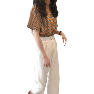 Womens Fashion Summer Casual T Shirt Short Sleeve O-Neck Korean Style Striped Loose Tee
Womens Fashion Summer Casual T Shirt Short Sleeve O-Neck Korean Style Striped Loose Tee