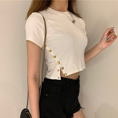 Women Sexy Side Split Button T-shirt Cropped Bodycon O-neck Tight Tops For Female Women Cheap Clothing
Women Sexy Side Split Button T-shirt Cropped Bodycon O-neck Tight Tops For Female Women Cheap Clothing