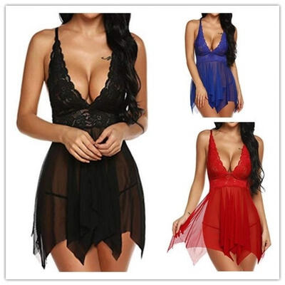 Women Sexy Lingerie Lace Dress See-through Nightwear Solid Color Underwear G-string Babydoll Sleepwear
Women Sexy Lingerie Lace Dress See-through Nightwear Solid Color Underwear G-string Babydoll Sleepwear