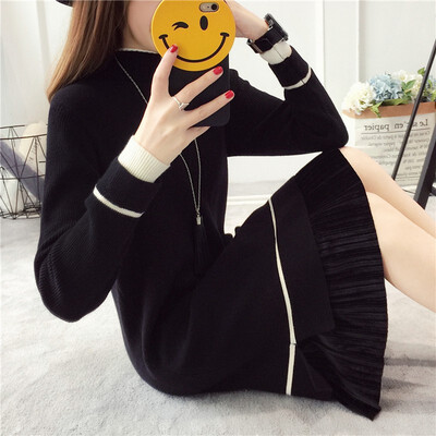 Autumn solid color dress pullover bottom stitching design womens knit dress Korean long sleeve knee-length dress
Autumn solid color dress pullover bottom stitching design womens knit dress Korean long sleeve knee-length dress