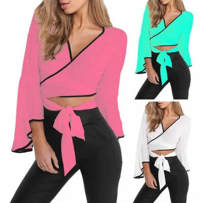Women Chiffon V-neck Top Long Sleeve Shirt Casual Blouse Loose T-shirt Summer
Women Chiffon V-neck Top Long Sleeve Shirt Casual Blouse Loose T-shirt Summer