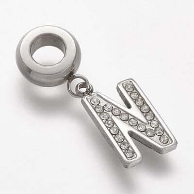 304 Stainless Steel European Dangle Beads with Rhinestone LetterN 24mm Hole 45mm 13x8x15mm
304 Stainless Steel European Dangle Beads with Rhinestone LetterN 24mm Hole 45mm 13x8x15mm