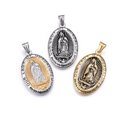 304 Stainless Steel Pendants Oval with Word Our Lady of Guadalupe Mixed Color 45x28x4mm Hole 9x5mm
304 Stainless Steel Pendants Oval with Word Our Lady of Guadalupe Mixed Color 45x28x4mm Hole 9x5mm