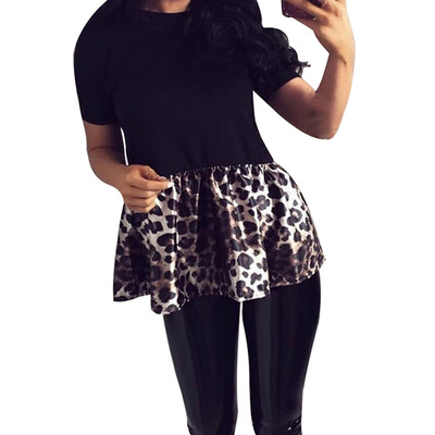 Female T-shirt Fashion O-neck Casual Plus Size Short-sleeved Solid Color Stitching Leopard Flower Knitted Regular T Shirt
Female T-shirt Fashion O-neck Casual Plus Size Short-sleeved Solid Color Stitching Leopard Flower Knitted Regular T Shirt