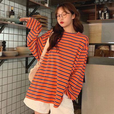 Autumn Korean Tee Shirt Femme Sexy Loose Large Size T-shirt Round Neck Long Sleeve Thin Striped Casual T shirt
Autumn Korean Tee Shirt Femme Sexy Loose Large Size T-shirt Round Neck Long Sleeve Thin Striped Casual T shirt