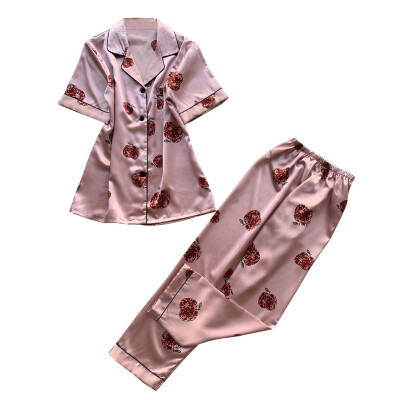Toponeto Women Simulation Silk Print Pajamas Sleepwear Long Trousers Nightwear Set
Toponeto Women Simulation Silk Print Pajamas Sleepwear Long Trousers Nightwear Set