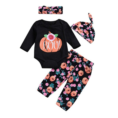 Girls Halloween Alphabet Flower Print Four-Piece Set Long Sleeve Top Pants Hat Hair Strap baby suit
Girls Halloween Alphabet Flower Print Four-Piece Set Long Sleeve Top Pants Hat Hair Strap baby suit