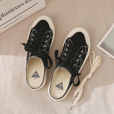 Siyi Mistery canvas shoes female Korean version of the wild port wind breathable without heel lazy shoes women half drag a pedal
Siyi Mistery canvas shoes female Korean version of the wild port wind breathable without heel lazy shoes women half drag a pedal