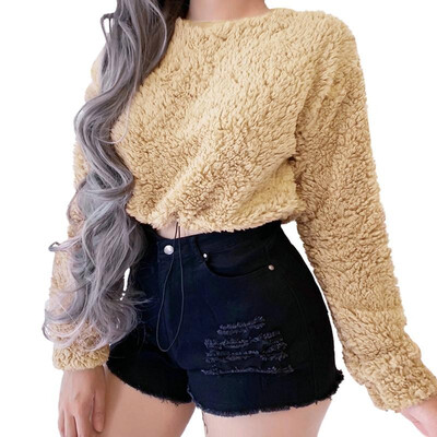 Women Crop Top Shaggy Faux Fur Round Neck Drop Shoulder Drawstring Long Sleeve Casual Street Wear
Women Crop Top Shaggy Faux Fur Round Neck Drop Shoulder Drawstring Long Sleeve Casual Street Wear