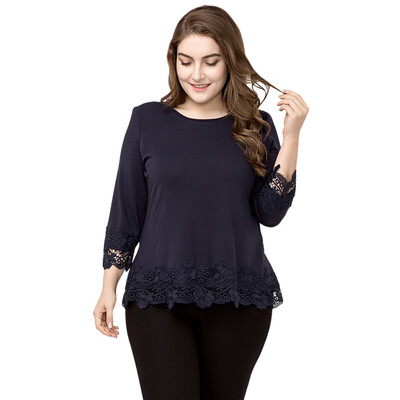 Round Collar 34 Sleeve Lace Crochet Spliced Mesh Zipper Bowknot Plus Size Women T-shirt
Round Collar 34 Sleeve Lace Crochet Spliced Mesh Zipper Bowknot Plus Size Women T-shirt