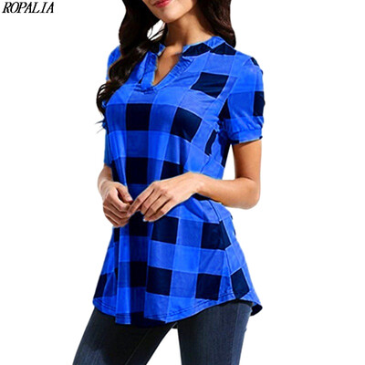Womens V-Neck Plaid Print Short Sleeve Loose T-Shirt Color Block European&American Style Casual Polyester T-Shirts
Womens V-Neck Plaid Print Short Sleeve Loose T-Shirt Color Block European&American Style Casual Polyester T-Shirts