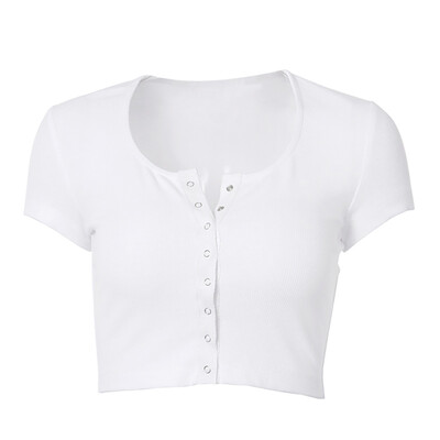 Women Round Collar Summer Tops Front Buttoned Solid Color Short Sleeve Casual Simple Wild T-Shirt
Women Round Collar Summer Tops Front Buttoned Solid Color Short Sleeve Casual Simple Wild T-Shirt