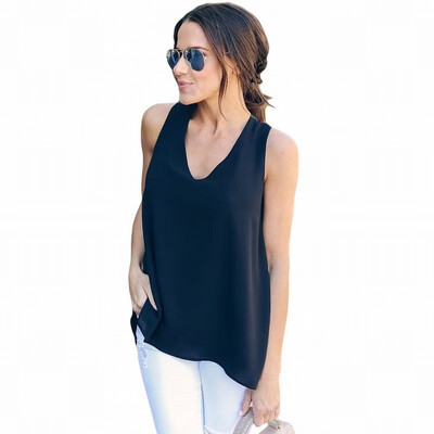 Solid color V-neck sleeveless chiffon bottoming shirt ladies casual straight top
Solid color V-neck sleeveless chiffon bottoming shirt ladies casual straight top