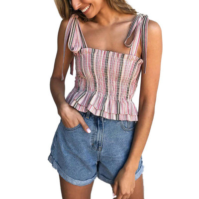 Sexy Sleeveless Slim Short Top Women Lace-up Striped Boob Camisoles Tops Summer New Style Fit haut femme All-match Top
Sexy Sleeveless Slim Short Top Women Lace-up Striped Boob Camisoles Tops Summer New Style Fit haut femme All-match Top