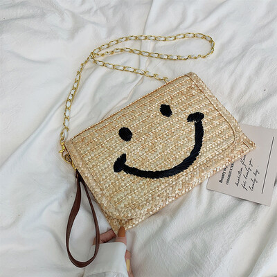 New womens bag Korean fashion chain smiley straw bag retro braided ladies shoulder Messenger bag
New womens bag Korean fashion chain smiley straw bag retro braided ladies shoulder Messenger bag