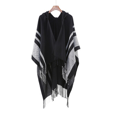 New Korean version of black striped hooded cloak winter womens fashion warmth imitation cashmere split shawl super mostly used
New Korean version of black striped hooded cloak winter womens fashion warmth imitation cashmere split shawl super mostly used