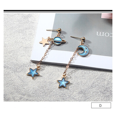 Women Blue Metal Asymmetric Geometry Starry Moon Planet Stud Earrings Long Asymmetric Wild Sweet Jewelry Eardrop One size
Women Blue Metal Asymmetric Geometry Starry Moon Planet Stud Earrings Long Asymmetric Wild Sweet Jewelry Eardrop One size