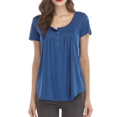Nomeni Women Solid Row Pleats Button Ruched O-Neck Short Sleeve Irregular T-Shirt Tops
Nomeni Women Solid Row Pleats Button Ruched O-Neck Short Sleeve Irregular T-Shirt Tops