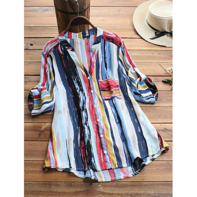 Womens Retro Stripe V Neck Short Sleeve Casual Loose Baggy Tunic Tops Blouse Plus Size
Womens Retro Stripe V Neck Short Sleeve Casual Loose Baggy Tunic Tops Blouse Plus Size