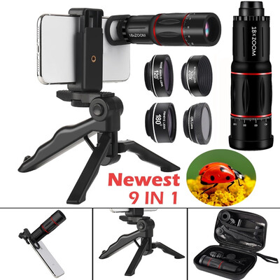 Newest 9 In 1 Mobile Phone Camera Lens Kit with 18X Telephoto Lens Fisheye Lens Wide-angle Lens Macro Lens
Newest 9 In 1 Mobile Phone Camera Lens Kit with 18X Telephoto Lens Fisheye Lens Wide-angle Lens Macro Lens
