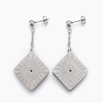304 Stainless Steel Dangle Stud Earrings Rhombus Stainless Steel Color 56x28mm Pin 08mm
304 Stainless Steel Dangle Stud Earrings Rhombus Stainless Steel Color 56x28mm Pin 08mm