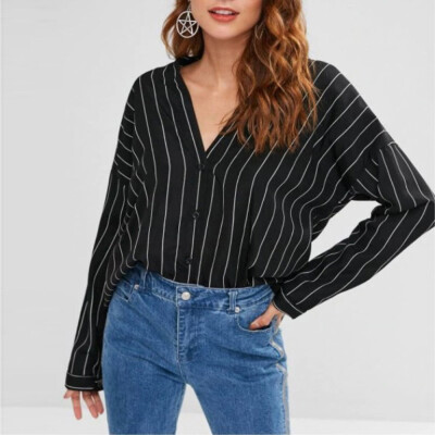 Women Long Sleeve Striped Shirt Loose V-neck Tops Blouse Casual Formal Office
Women Long Sleeve Striped Shirt Loose V-neck Tops Blouse Casual Formal Office