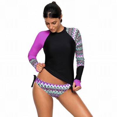 High collar long sleeve color print with chest pad without steel support triangle Plus Size split swimsuit
High collar long sleeve color print with chest pad without steel support triangle Plus Size split swimsuit