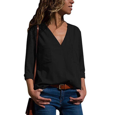 Fashion Casual Solid Color V-neck Long-sleeved Double-pocket Shirt Shirt Female 2019 Breathable Shirt Top
Fashion Casual Solid Color V-neck Long-sleeved Double-pocket Shirt Shirt Female 2019 Breathable Shirt Top