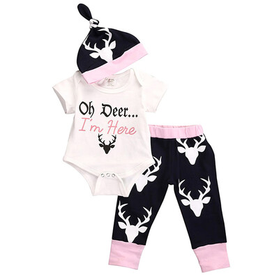 2017 New Style Autumn 3pcs Newborn Baby Girls Cartton Elk Print JumpsuitFashion Pure Cotton Pants And A Hat Outfits Set
2017 New Style Autumn 3pcs Newborn Baby Girls Cartton Elk Print JumpsuitFashion Pure Cotton Pants And A Hat Outfits Set