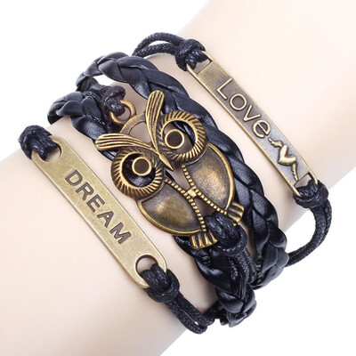 Multi-Layer PU Leather Bangle Bronze Owl Wristband Bracelet Handmade Weave Antique Jewelry
Multi-Layer PU Leather Bangle Bronze Owl Wristband Bracelet Handmade Weave Antique Jewelry